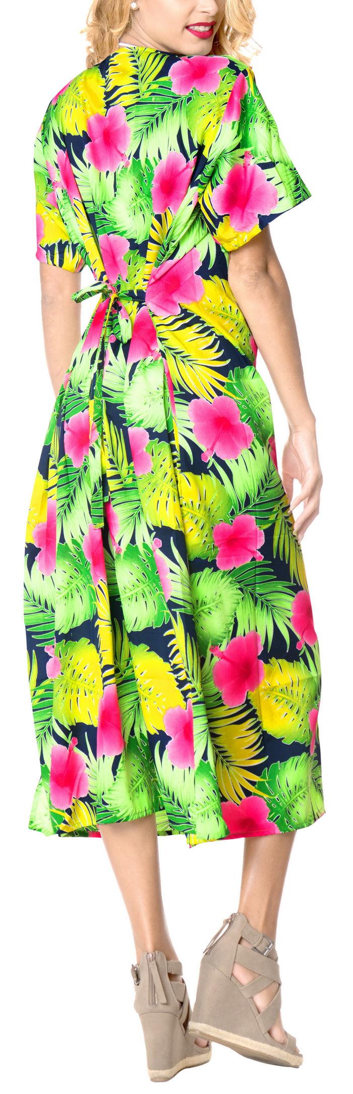 La Leela La Leela Womens Floral Beach Cover Up Button Closure Evening Dress Plus Caftan P
