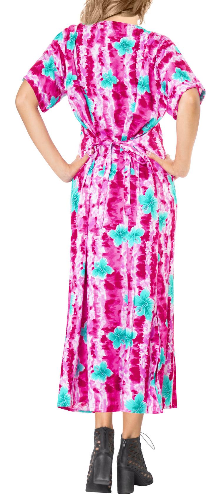 La Leela La Leela Womens Floral Beach Cover Up Button Closure Evening Dress MAXI Caftan P