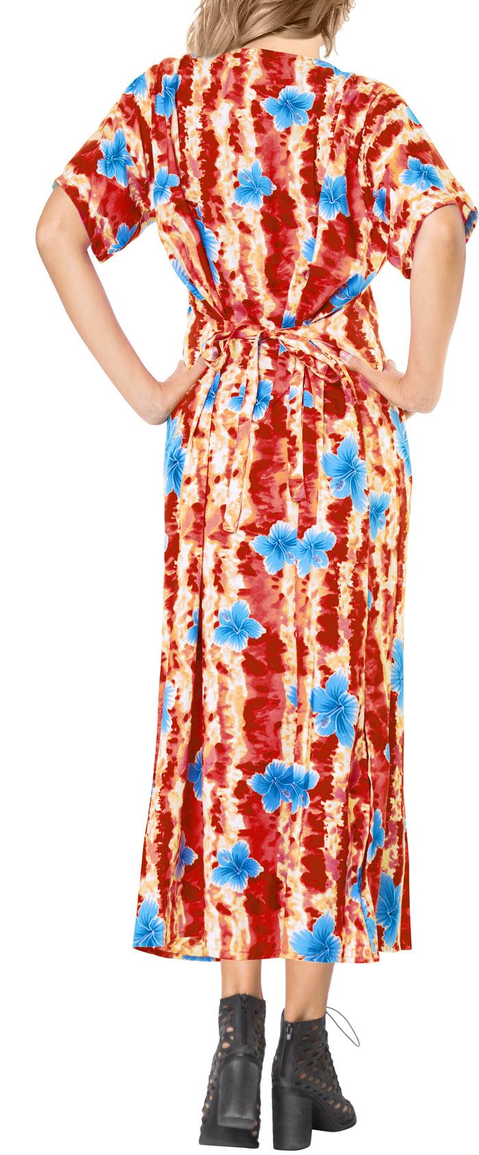 La Leela La Leela Womens Floral Beach Cover Up Button Closure Evening Dress MAXI Caftan R