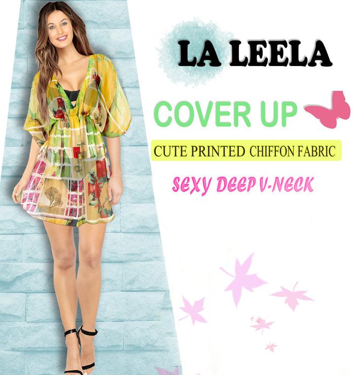 La Leela LA LEELA Womens Kaftan Swimsuit Cover Ups Dress For Swimwear US 8-16W Yellow_M41