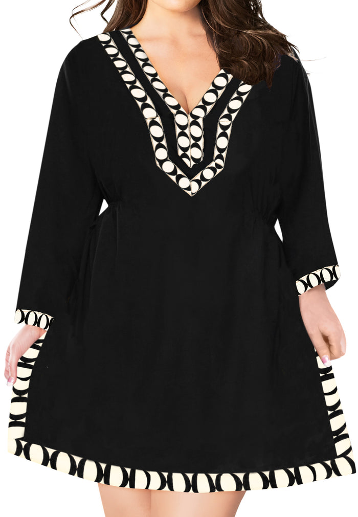 La Leela La Leela Womens Long Sleeve Black Plus Size Swimwear Swimsuit Bikini Cover Up