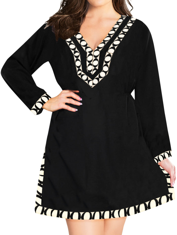 la leela La Leela Womens Long Sleeve Black Plus size swimwear swimsuit Bikini Cover up