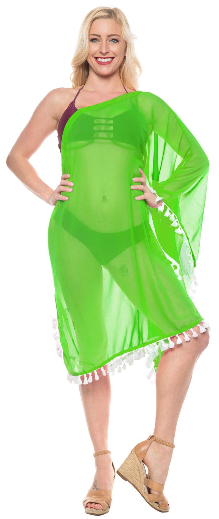 La Leela La Leela Womens Off Shoulder Beachwear Bikini Swimwear Sheer Cover Up Kimono Gre