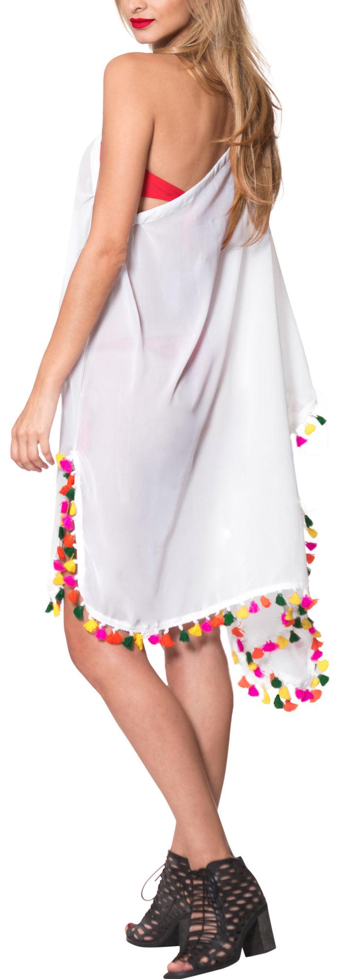 La Leela La Leela Womens Off Shoulder Beachwear Bikini Swimwear Sheer Cover Up Kimono Whi