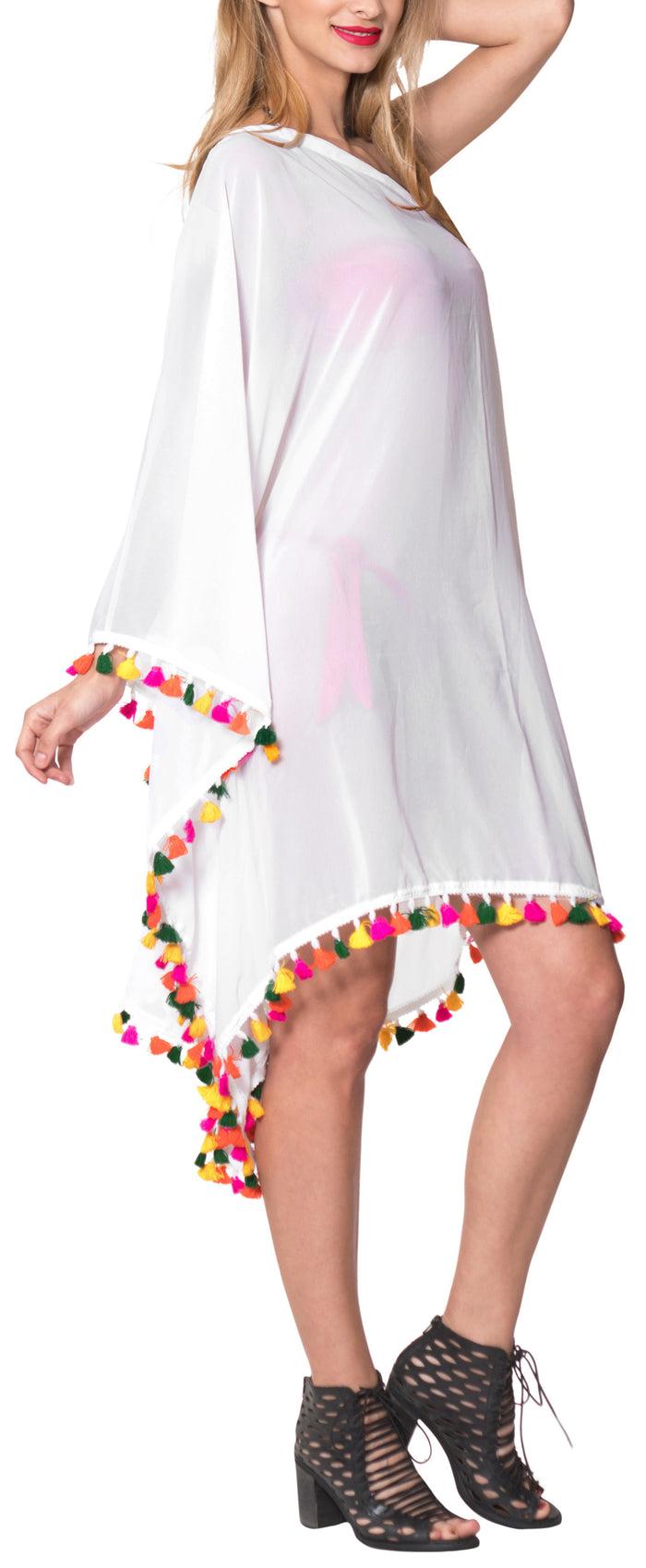 La Leela La Leela Womens Off Shoulder Beachwear Bikini Swimwear Sheer Cover Up Kimono Whi