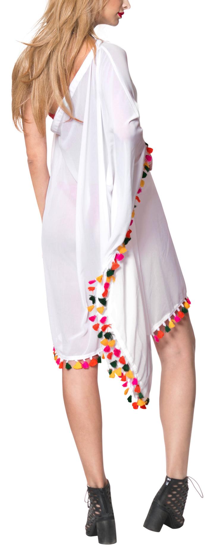 La Leela La Leela Womens Off Shoulder Beachwear Bikini Swimwear Sheer Cover Up Kimono Whi