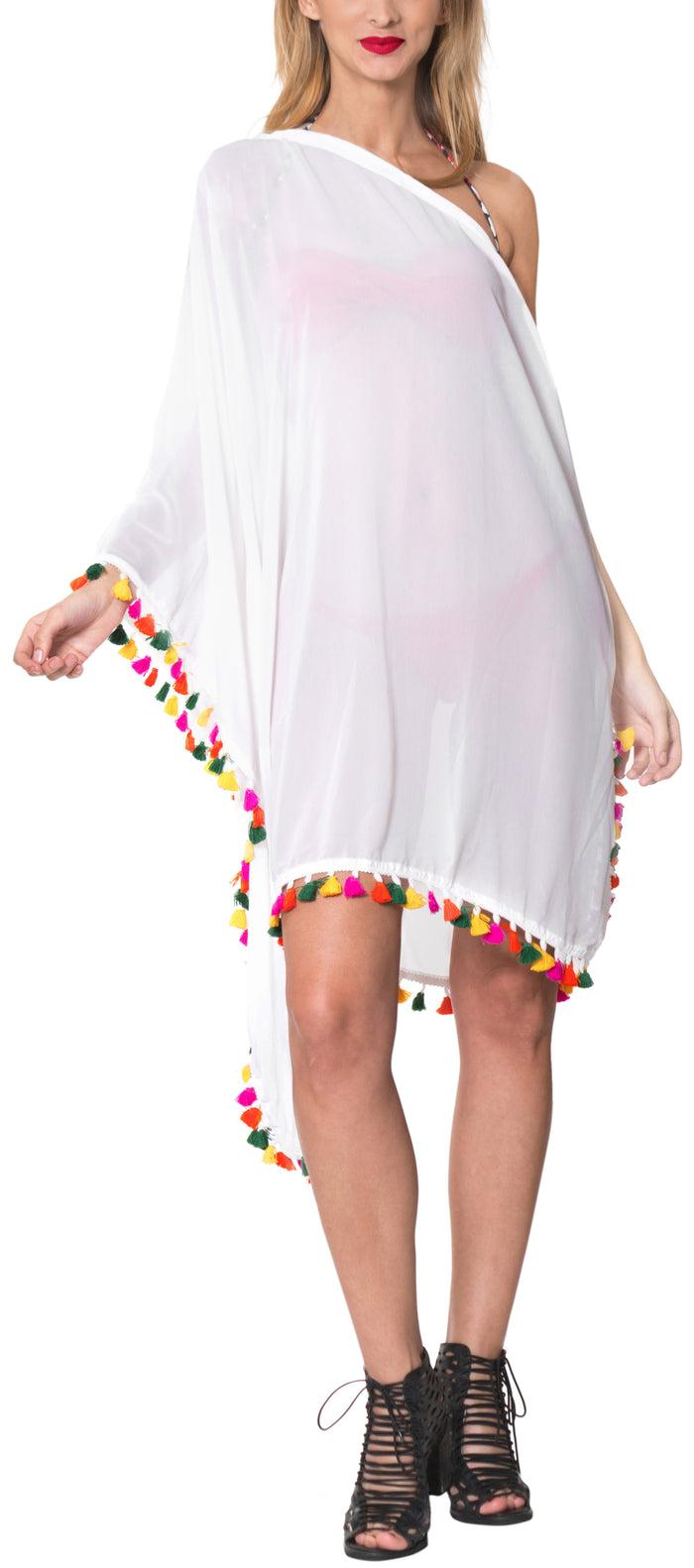 la leela La Leela Womens Off Shoulder Beachwear Bikini Swimwear Sheer Cover up Kimono Whi