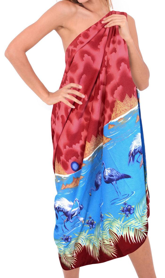 La Leela LA LEELA Womens Sarong Beach Cover UP Pareo Wrap Skirt Tie One Size Red_R184