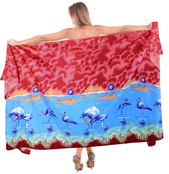 la leela LA LEELA Womens Sarong Beach Cover UP Pareo Wrap Skirt Tie One Size Red_R184
