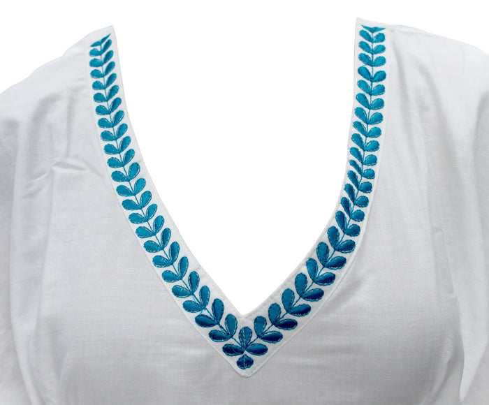 La Leela LA LEELA Womens Short Sleeve Summer Dresses V Neck Swing Tunic Dress US 10-14 White_T315