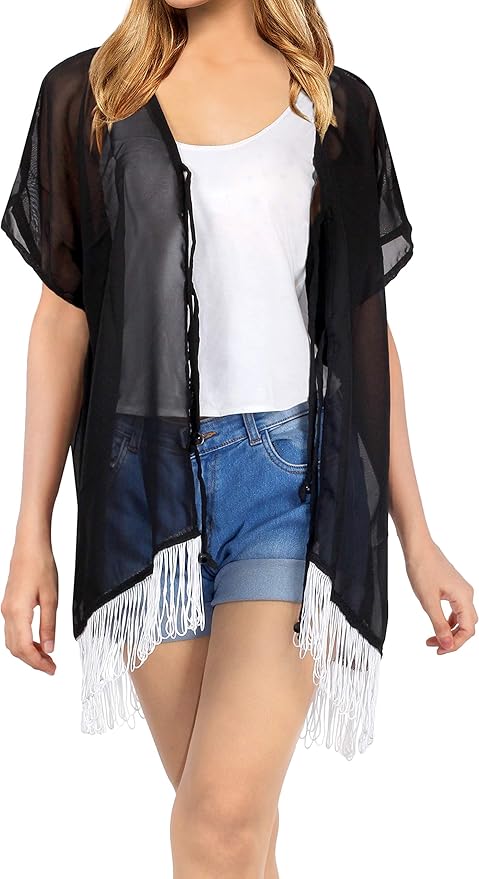 la leela La Leela Womens Summer Casual Loose Swing T Shirt Beach Sundress Kaftan Cover Up Black_White 125621