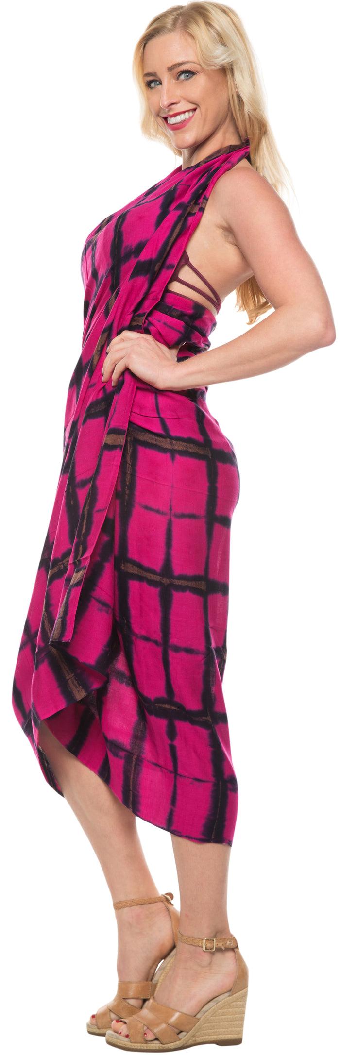 La Leela LA LEELA Womens Wrap Beach Swimwear Sarong Bikini Cover Up Tie Dye 78"X43" Red_4502