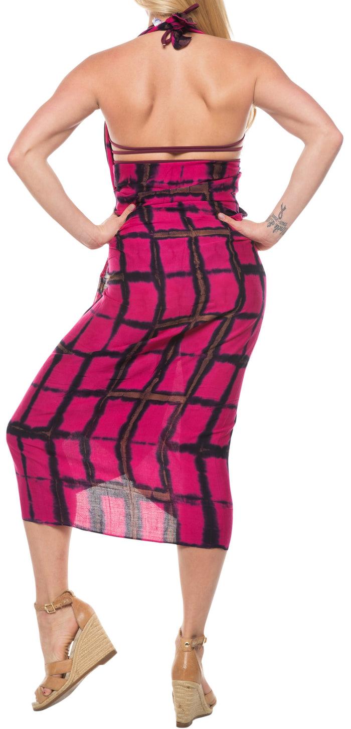 La Leela LA LEELA Womens Wrap Beach Swimwear Sarong Bikini Cover Up Tie Dye 78"X43" Red_4502