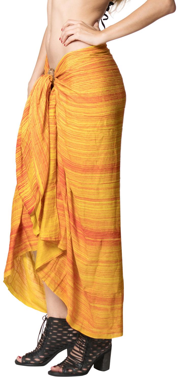 La Leela LA LEELA Wrap Bathing Suit Women Sarong Bikini Cover Up Tie Dye 78"X43" Orange_6818