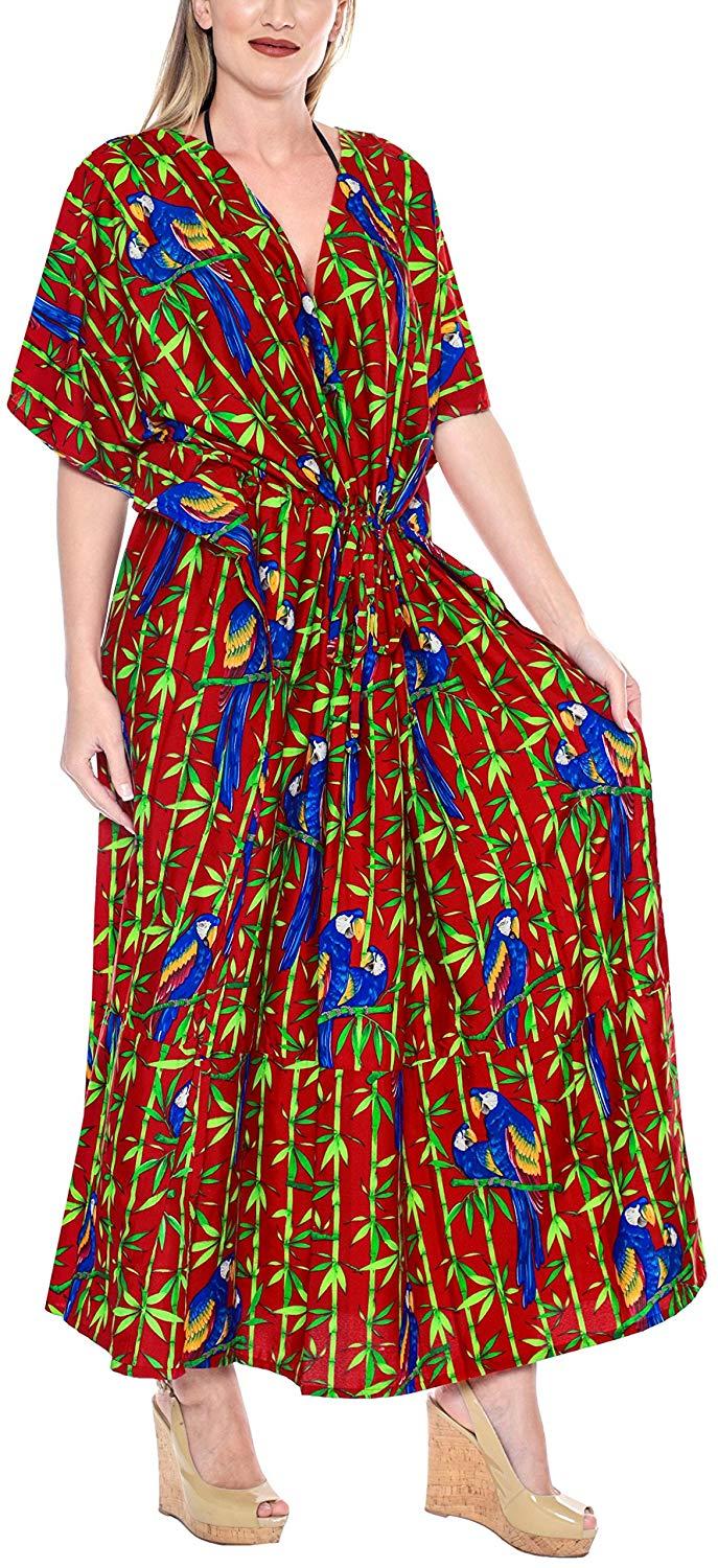 La Leela Long Caftan Beachwear Womens Swimsuit Gown Bathing Suit Dress Kimono Cover Up