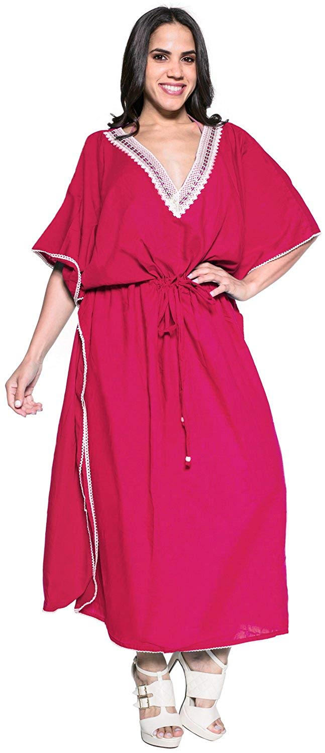 La Leela Long Kimono Loose Beach Swimwear Swimsuit Bikini Cover Up Caftan Maxi Dress L-5X