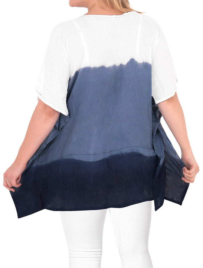 La Leela Loose Fit Plus Kimono Loose Beachwear Casual Women's Casual Top Blue 14 - 18