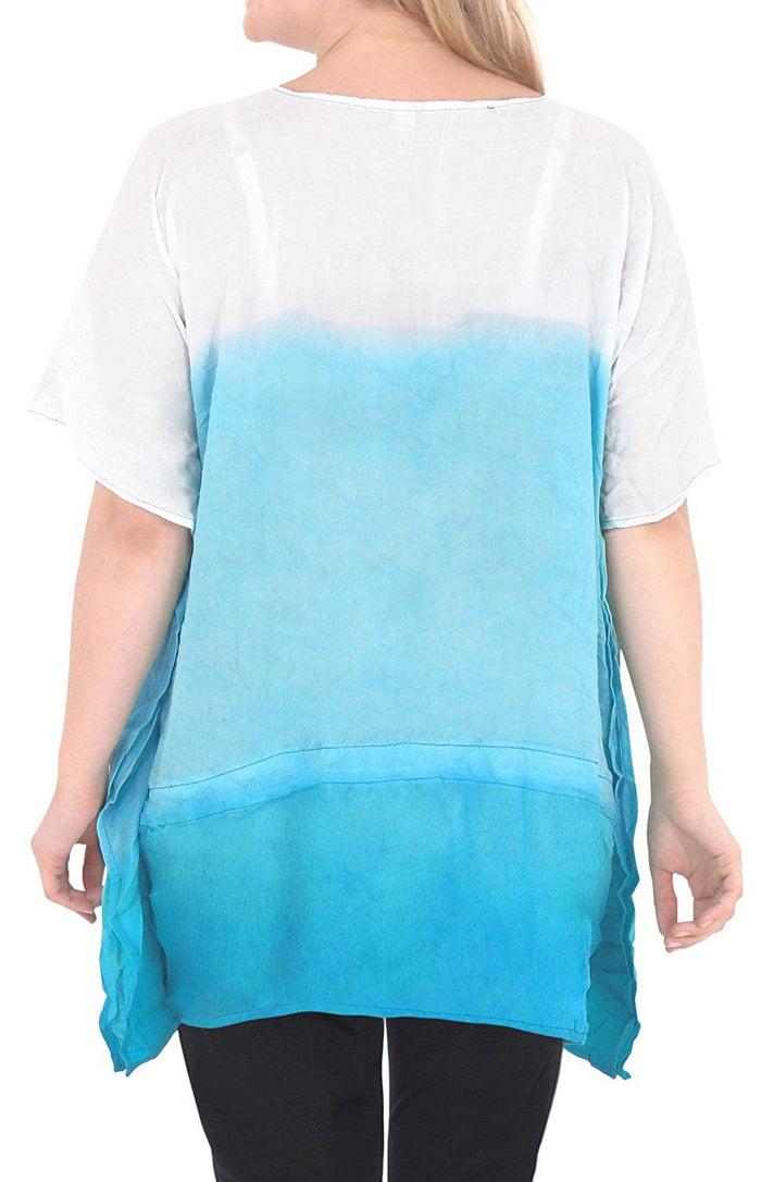 La Leela Loose Fit Plus Size Loose Beachwear Casual Blouse Women's Top Blue 14 - 18