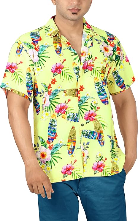 la leela Men's Tropical Floral Printed Hawaiian Beach Shirt