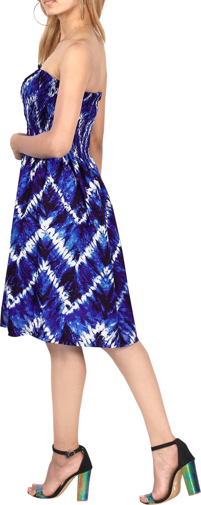 La Leela Nautical Dreams Tie Dye Effect Zig Zag Printed Short White Dress For Women