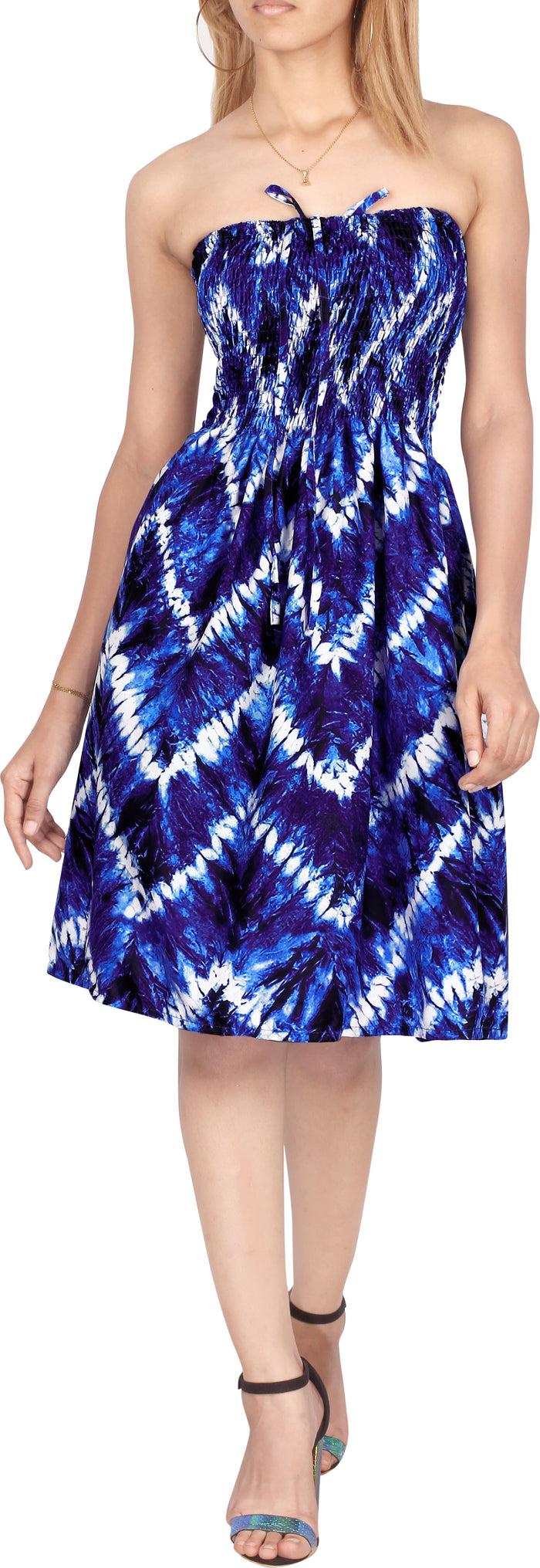 la leela Nautical Dreams Tie Dye Effect Zig Zag Printed Short White Dress For Women