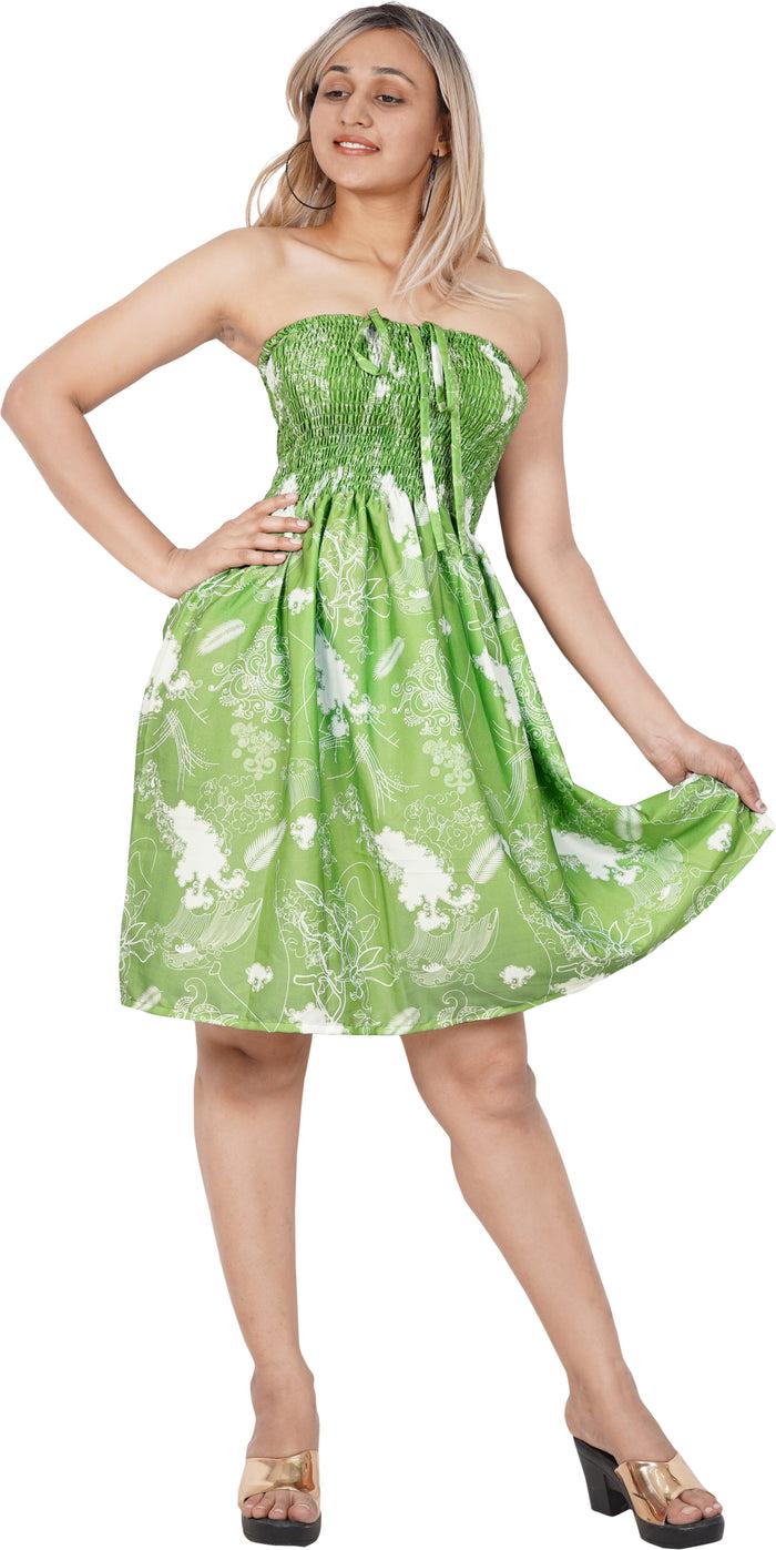 La Leela Ocean Breeze Whimsy Allover Feather And Waves Printed Short Dress For Women