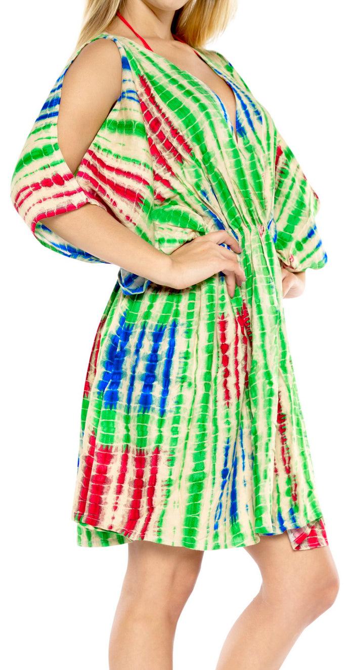 La Leela Rayon Tie Dye Women's Beach KimonoSwimwear Swimsuit Bikini Cover Up Blouse Green