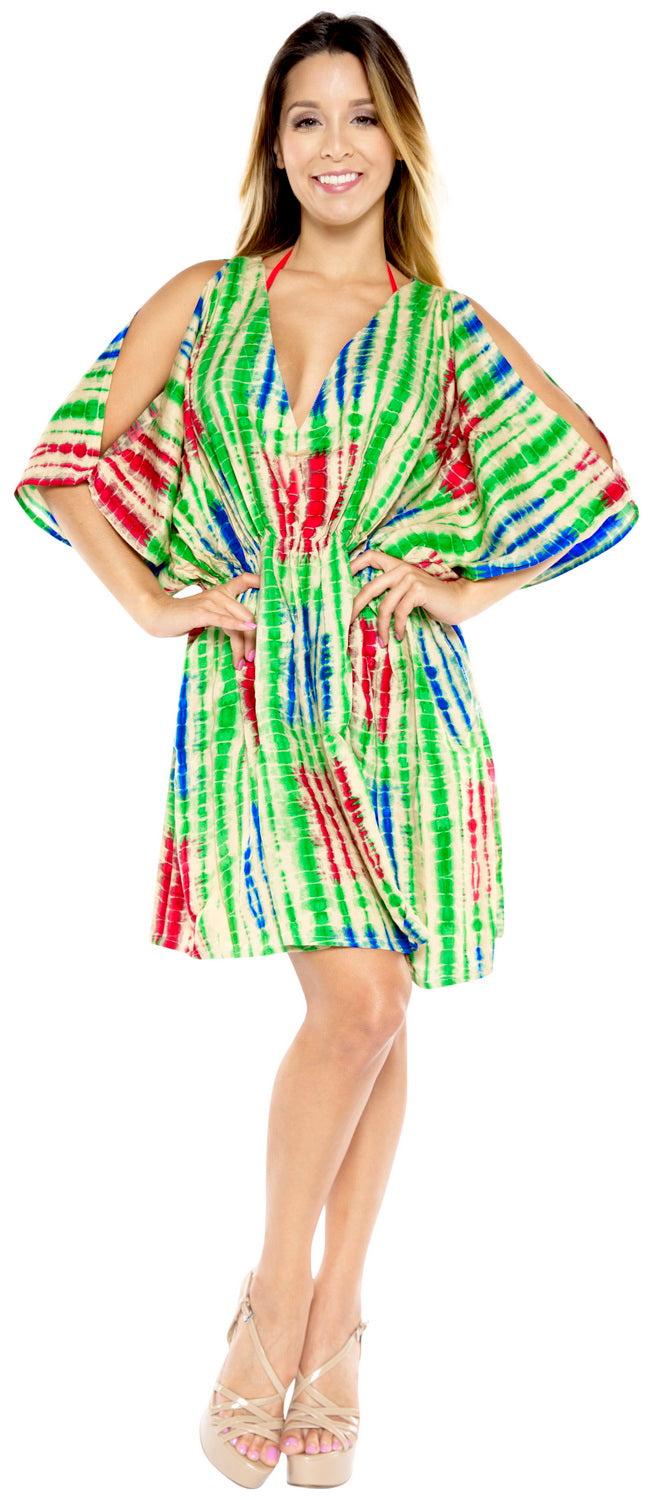 La Leela Rayon Tie Dye Women's Beach KimonoSwimwear Swimsuit Bikini Cover Up Blouse Green