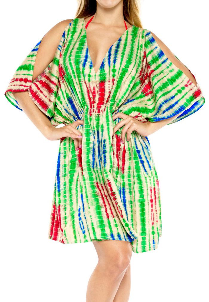 la leela Rayon Tie Dye Women's Beach kimonoSwimwear Swimsuit Bikini Cover up Blouse Green