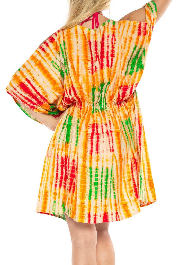 La Leela Rayon Tie Dye Womens Beach KimonoSwimwear Swimsuit Bikini Cover Up Blouse Orange