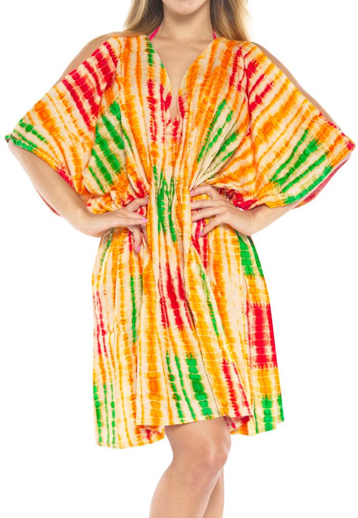 la leela Rayon Tie Dye Womens Beach kimonoSwimwear Swimsuit Bikini Cover up Blouse Orange