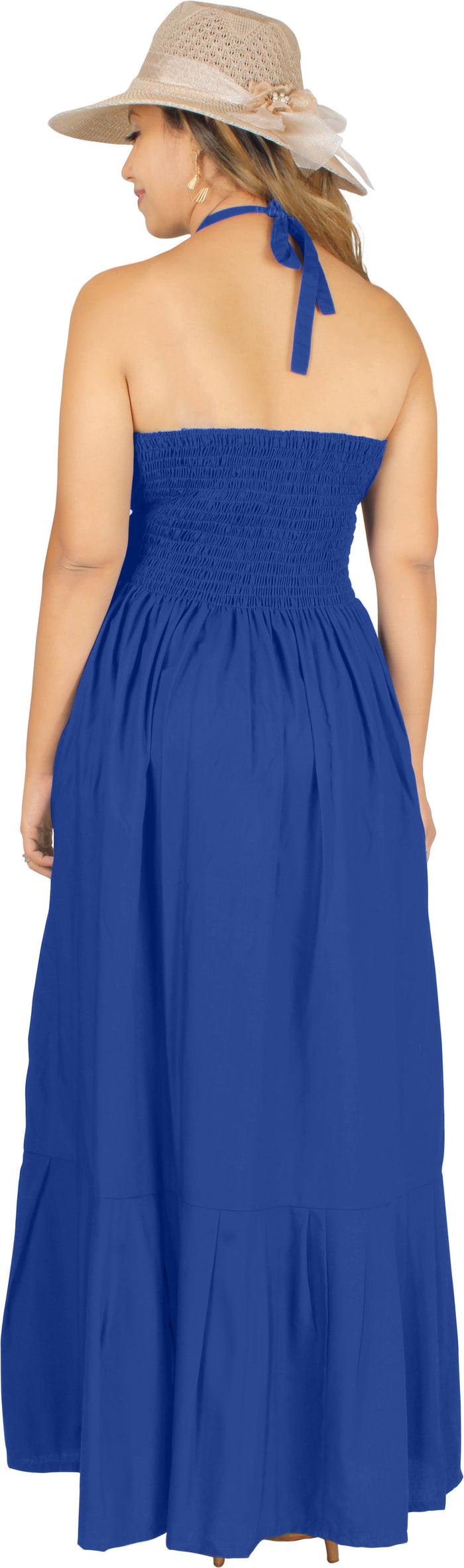 La Leela Solid Royal Blue Halter Neck Long Maxi Dress
