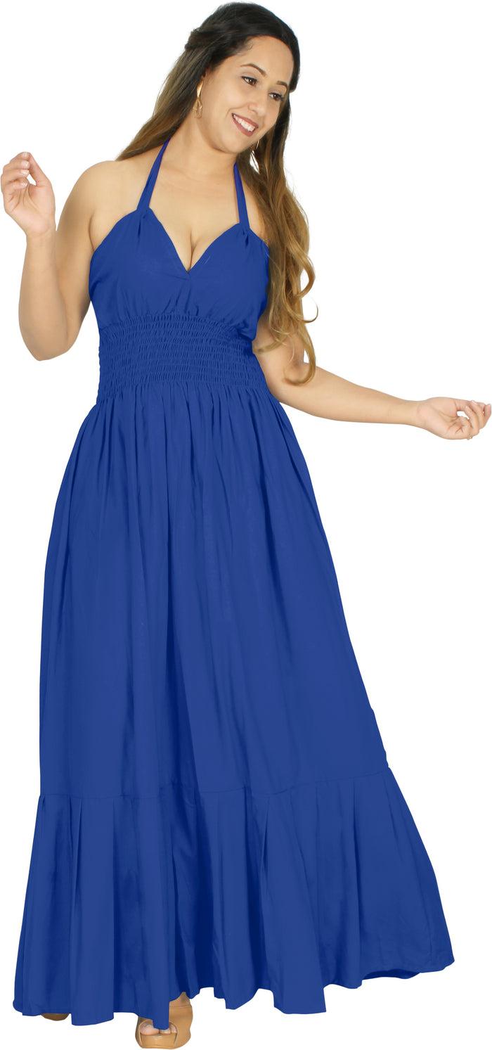 La Leela Solid Royal Blue Halter Neck Long Maxi Dress