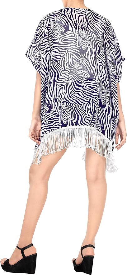 La Leela Women Loose Beach Kimono Cardigan Capes Flowy Dress Chiffon Print
