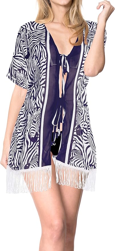 la leela Women Loose Beach Kimono Cardigan Capes Flowy Dress Chiffon Print