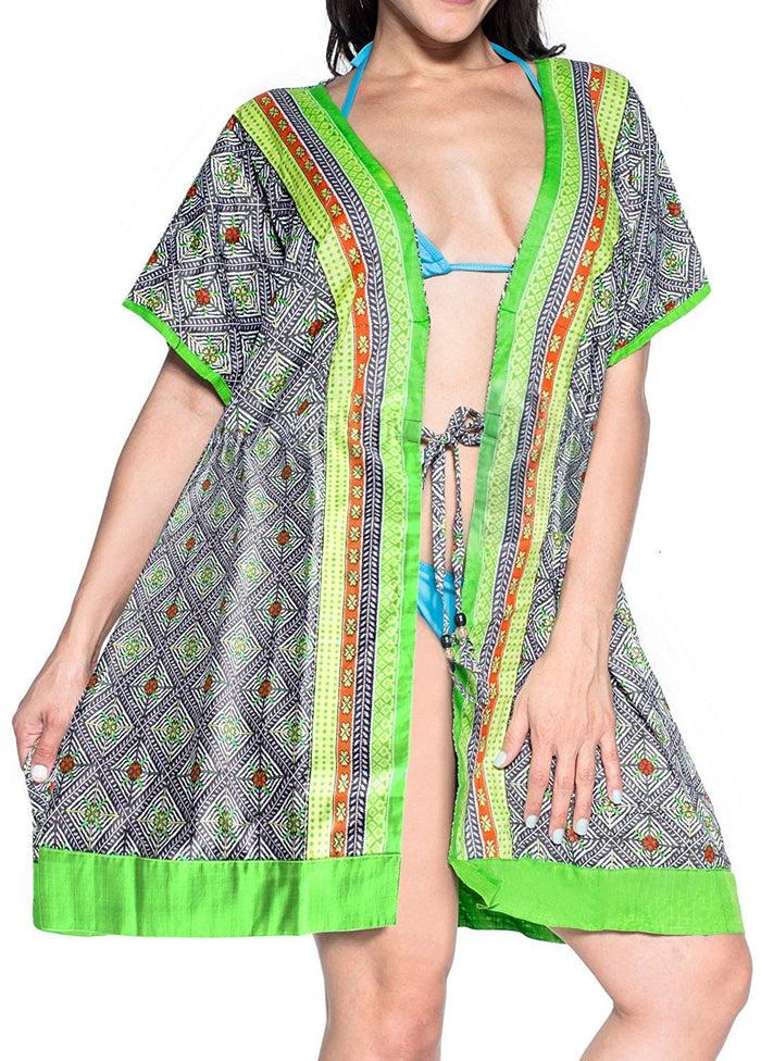 La Leela Women Loose Beach Short Kimono Cardigan Capes Flowy Dress Cotton Printed