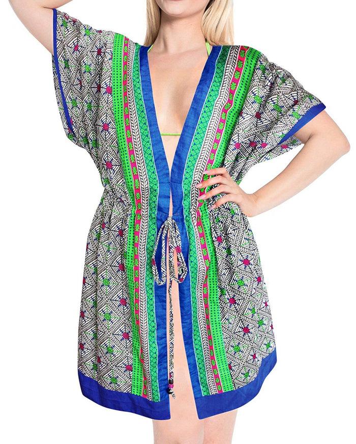 la leela Women Loose Beach Short Kimono Cardigan Capes Flowy Dress Cotton Printed