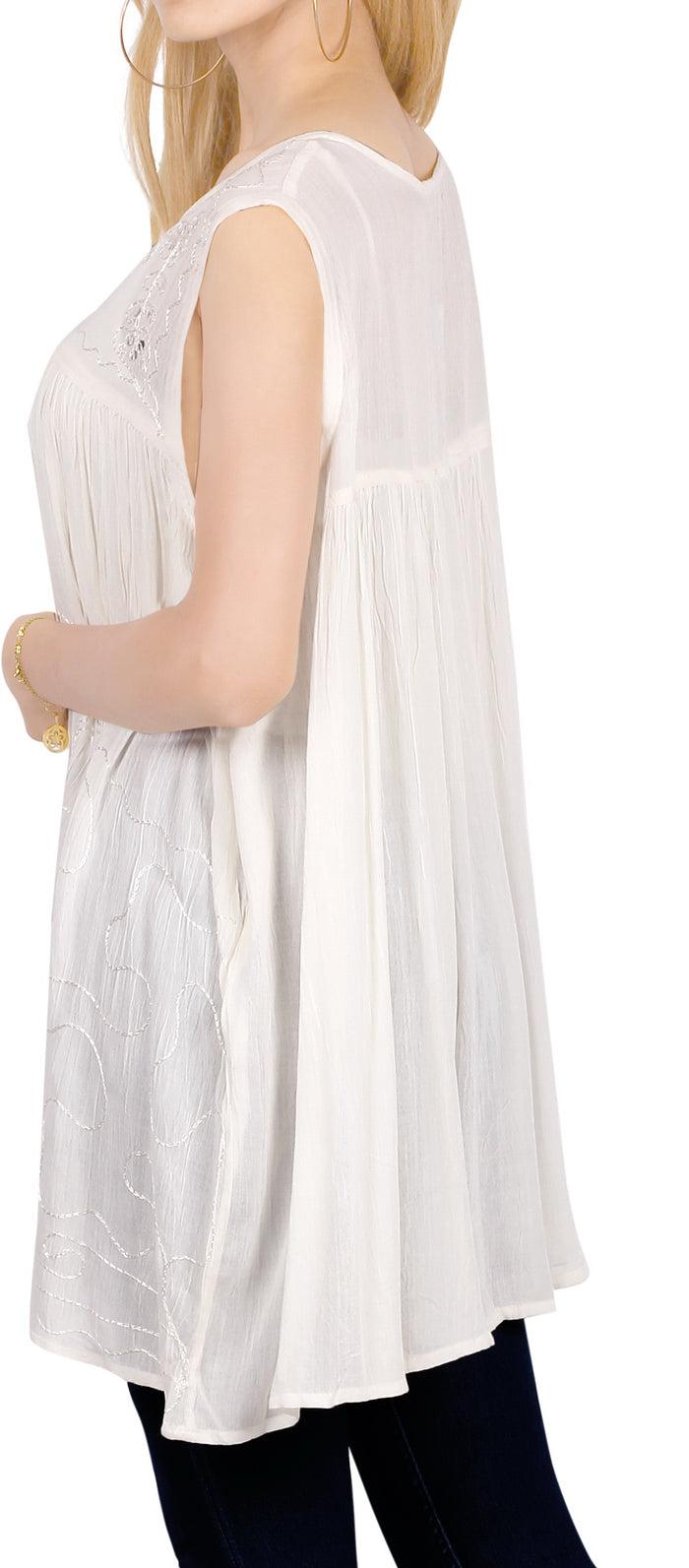 La Leela Women's Beach Swimwear Swimsuit Bikini Cover Up Summer Sleeveless Blouse Top White