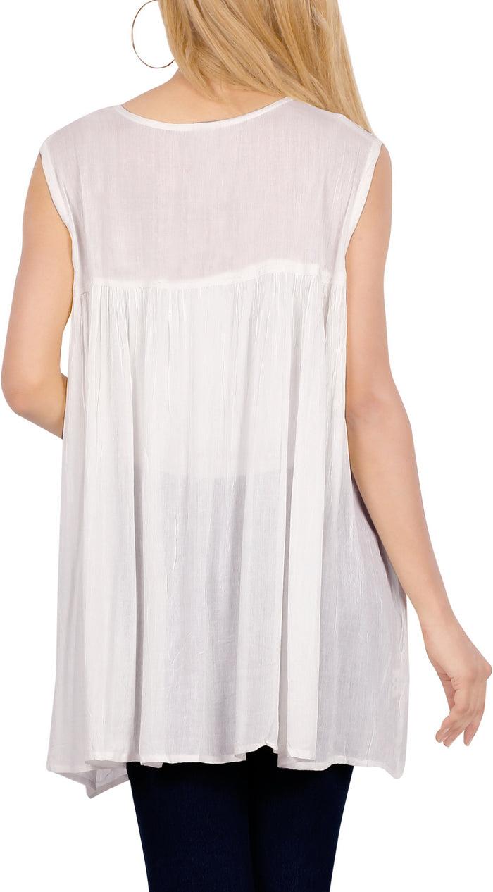 La Leela Women's Beach Swimwear Swimsuit Bikini Cover Up Summer Sleeveless Blouse Top White