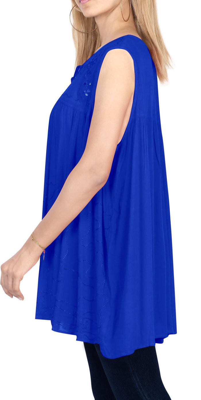 La Leela Women's Beach Swimwear Swimsuit Bikini Cover Up Summer Sleeveless Blouse TOP Blu