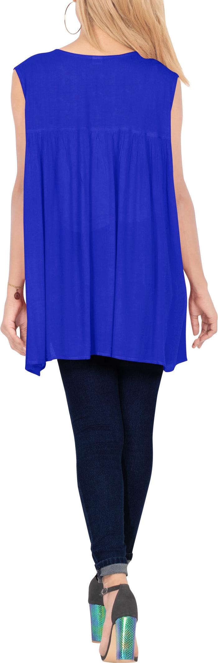 La Leela Women's Beach Swimwear Swimsuit Bikini Cover Up Summer Sleeveless Blouse TOP Blu