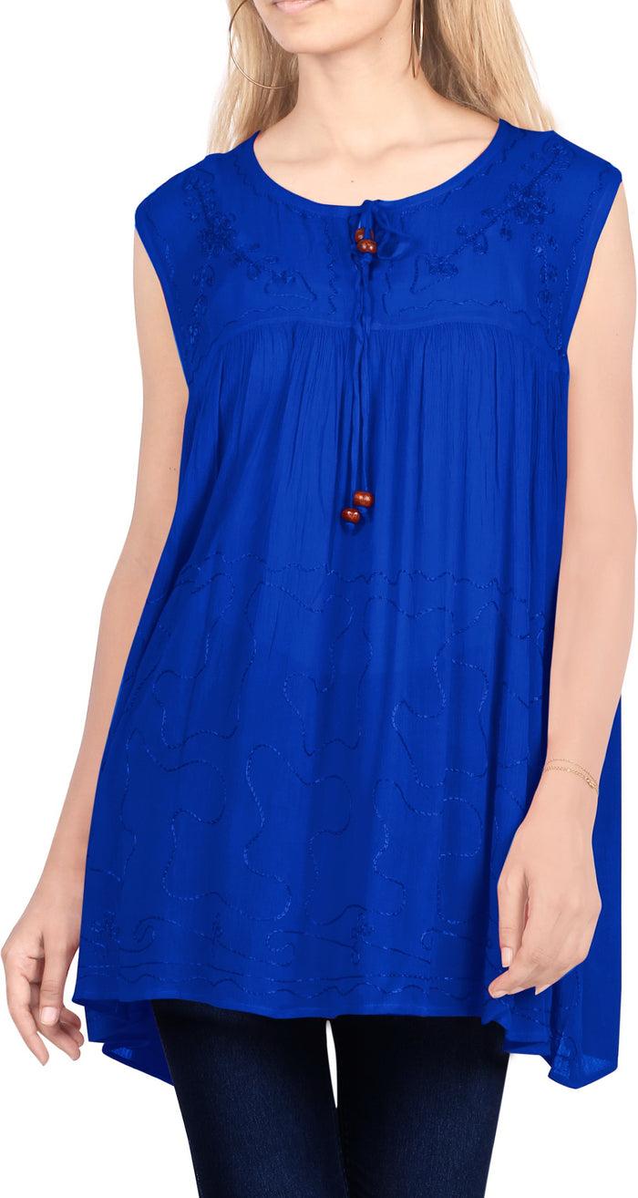 la leela Women's Beach Swimwear Swimsuit Bikini Cover up Summer Sleeveless Blouse TOP Blu