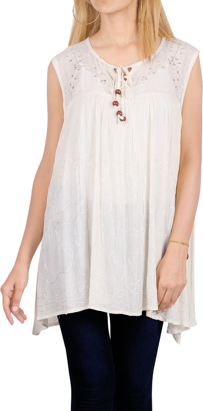 la leela Women's Beach Swimwear Swimsuit Bikini Cover up Summer Sleeveless Blouse top White