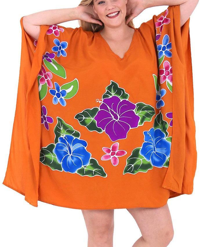 la leela Women's Beachwear Evening Plus Size Loose Casual Blouse Cover ups Dresses Orange