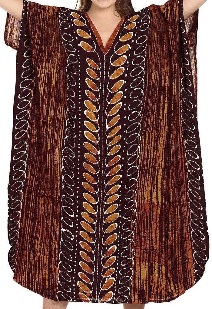 la leela Women's Beachwear MAXI Dress COTTON Batik Swimwear Evening Dress LONG KAFTAN