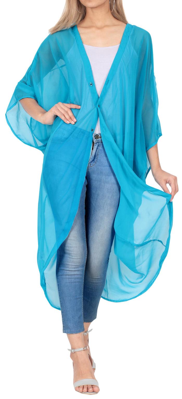 la leela Women's Blouse Loose Drape Kimono Beach Cardigan Chiffon Solid