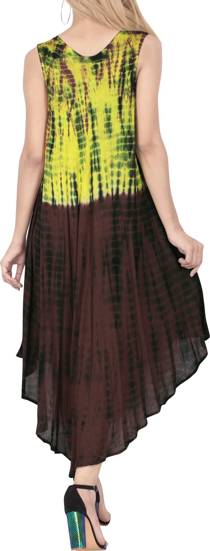 La Leela Women's Caftan Cover Up RAYON Beach MAXI DRESS Coverup CASUAL HAND Tie Dye Beach