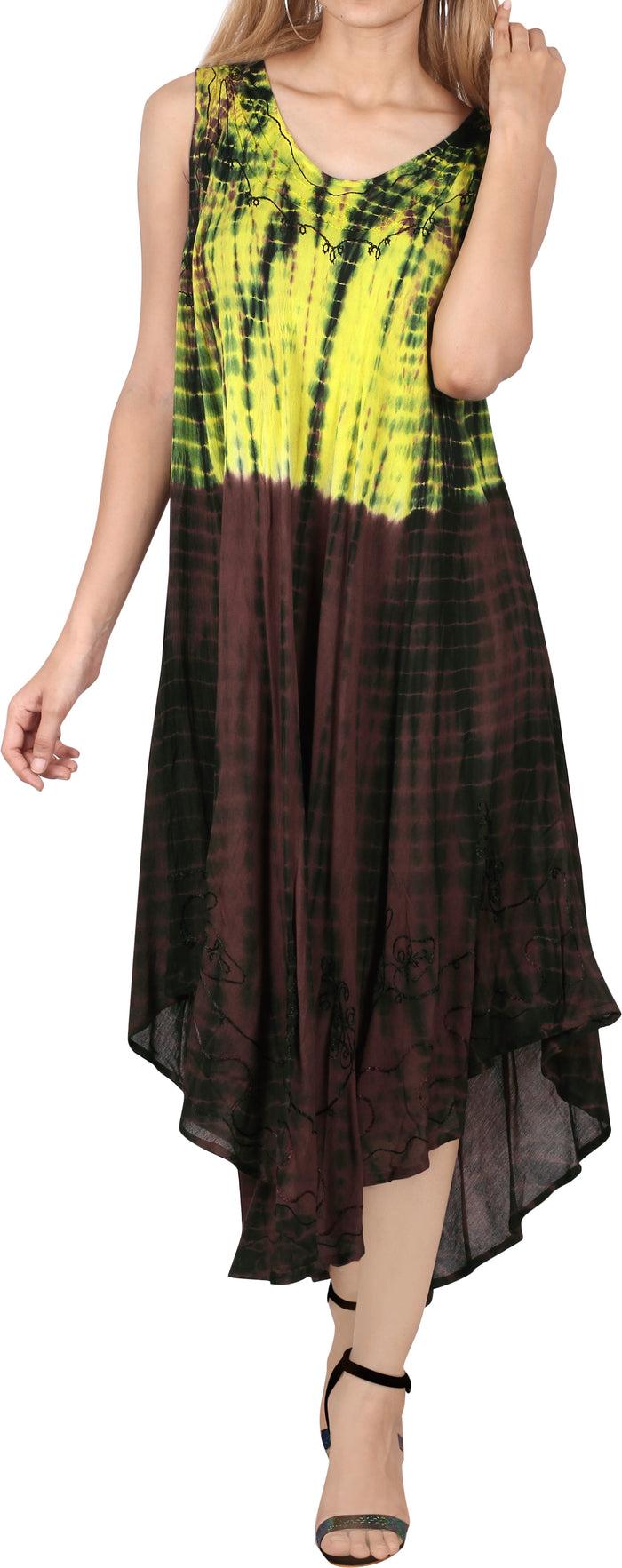 La Leela Women's Caftan Cover Up RAYON Beach MAXI DRESS Coverup CASUAL HAND Tie Dye Beach