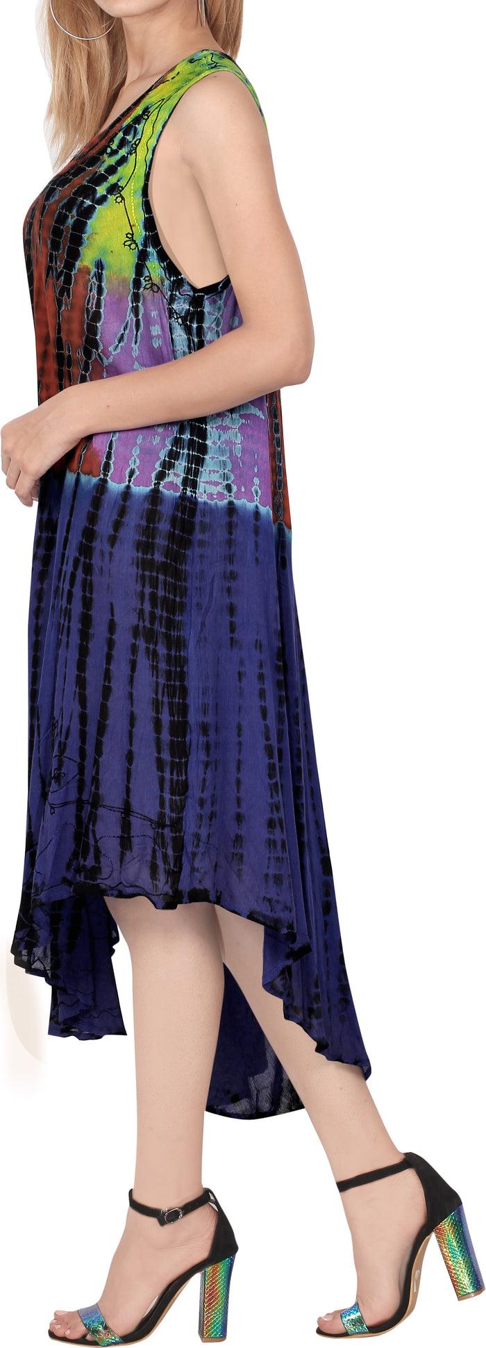 La Leela Women's Caftan Cover Up Rayon Beach MAXI DRESS Cover Up Hand Tie Dye Design Swim