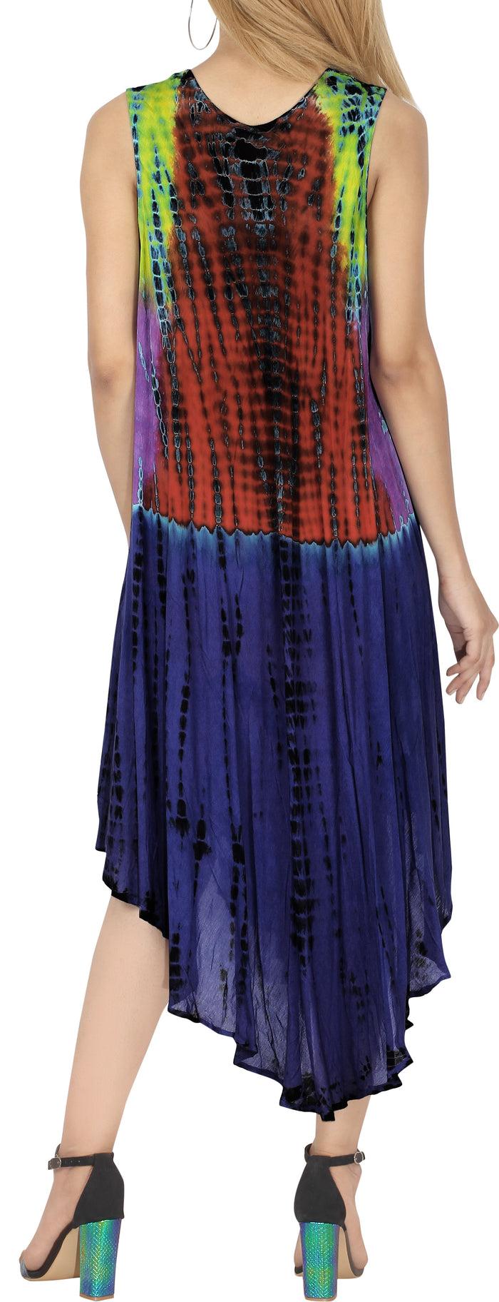 La Leela Women's Caftan Cover Up Rayon Beach MAXI DRESS Cover Up Hand Tie Dye Design Swim